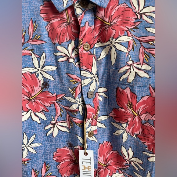 NWT Texaito Men’s Blue Floral Hawaiian Style Short Sleeve Button Up Size Large - Picture 4 of 6